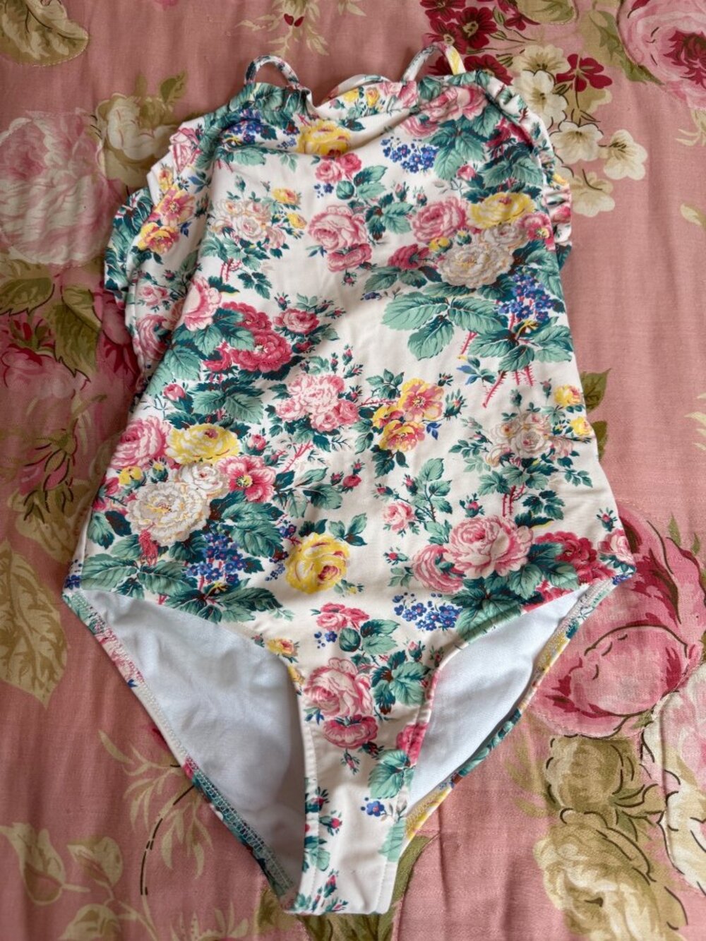 Polo Ralph Lauren Girls 8 Floral Ruffled  Swimsuit Embroidered Logo Resort Beach